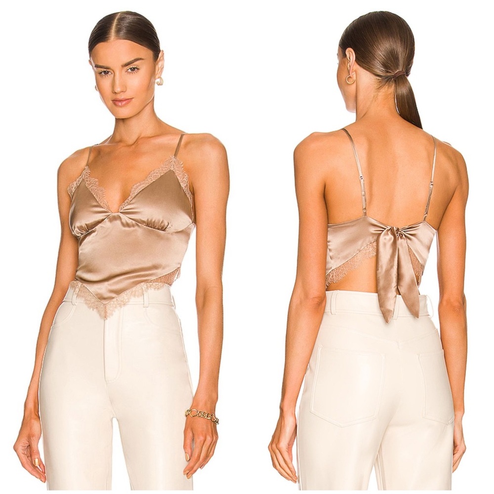 New! Cami NYC 100% Silk Lace Trim Cami Tie Back Top🍦Small NWT!